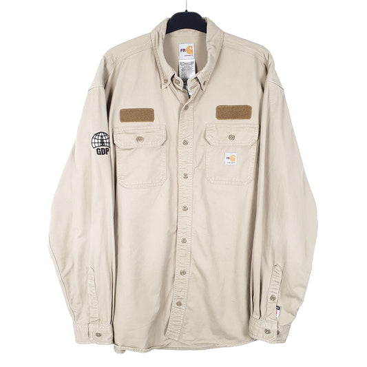 Mens Beige Carhartt Flame Resistant Workwear GDP Long Sleeve Shirt