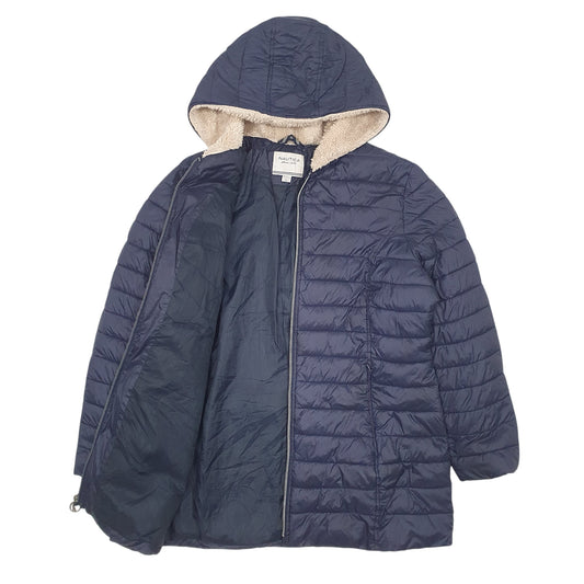 Womens Navy Nautica Long Lined Fleece Lined Hood Coat