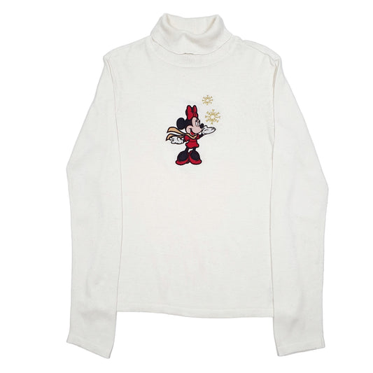 Womens Cream Disney Knit Minnie Mouse Festive Stars Turtleneck Jumper