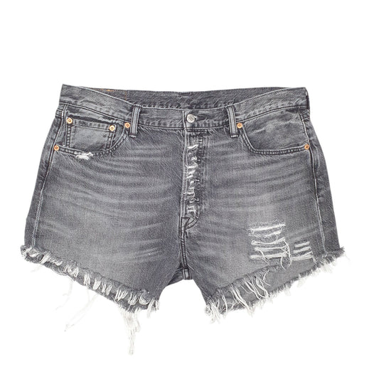 Womens Grey Levis 501 Denim Jorts Cut Off Hot Pants Distressed Denim Shorts