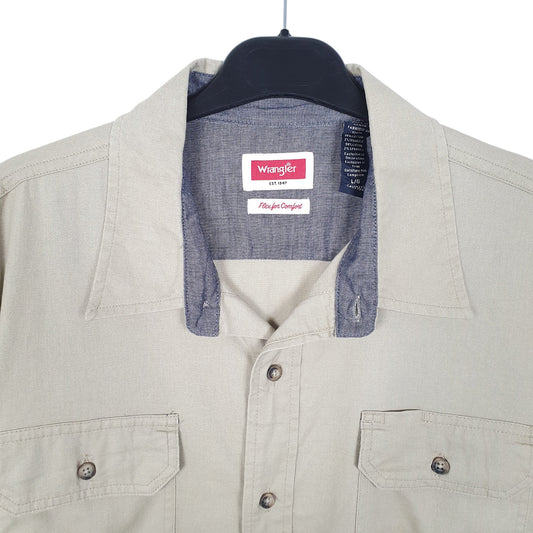 Mens Beige Wrangler Work Flex Comfort Short Sleeve Shirt