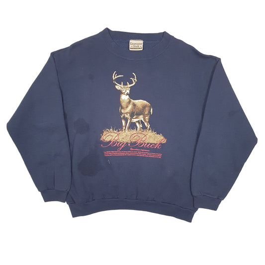 Mens Navy Clearwater Creek Vintage Big Buck Deer Hunting Crewneck Jumper
