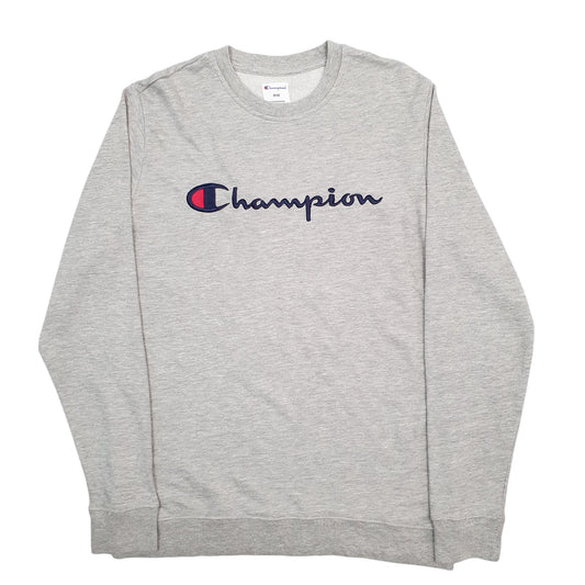 Mens Grey Champion Spellout Crewneck Jumper