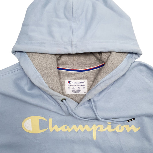 Mens Blue Champion Spellout Hoodie Jumper