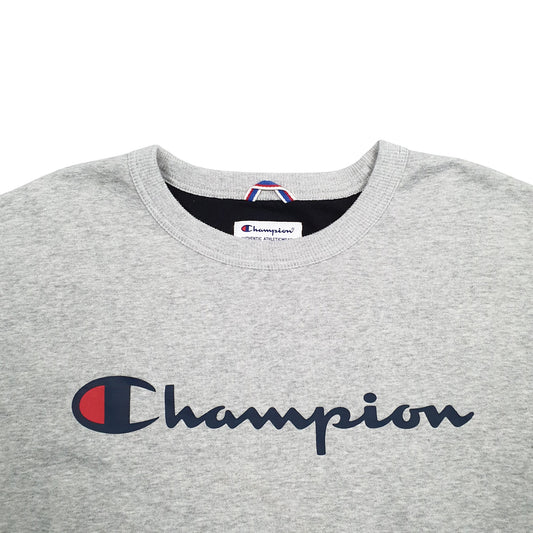 Mens Grey Champion Spellout Crewneck Jumper