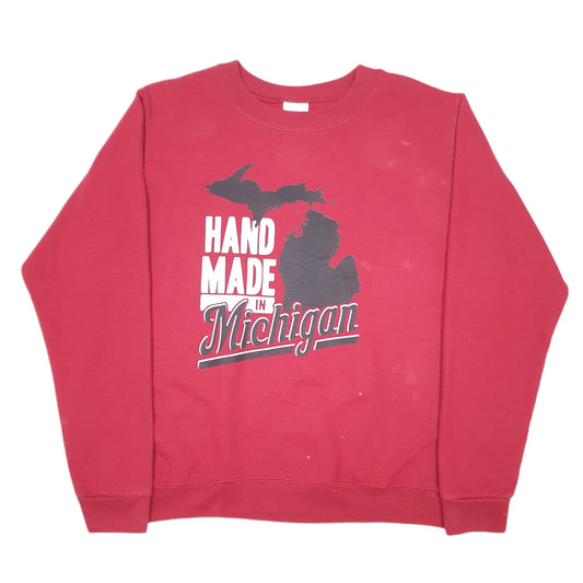 Mens Burgundy Gildan Michigan USA Spellout Crewneck Jumper