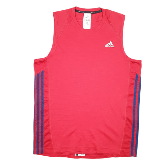 Mens Red Adidas Sleeveless Vest Active Workout Short Sleeve T Shirt