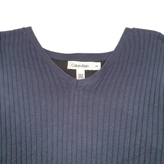 Mens Navy Calvin Klein Knit Rib V Neck Jumper