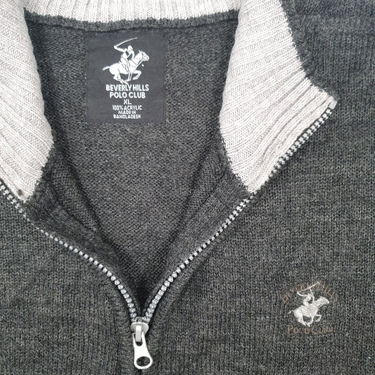 Mens Grey Beverly Hills Polo Club Quarter Zip Jumper