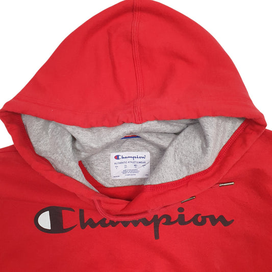 Mens Red Champion Spellout Hoodie Jumper