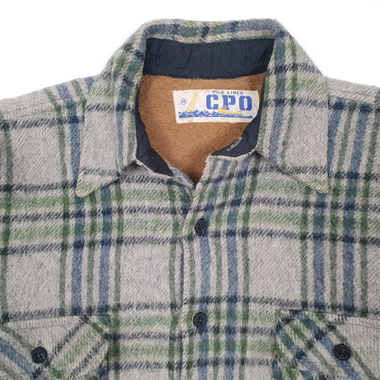 Mens Grey CPO Vintage 1970s Pile Lined Heavy Shacket Shirt Overshirt Cruiser Coat