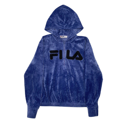 Womens Blue Fila Spellout Quarter Zip Jumper