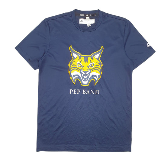 Mens Navy Adidas Pep Band Big Cat Active Workout Gym Short Sleeve T Shirt