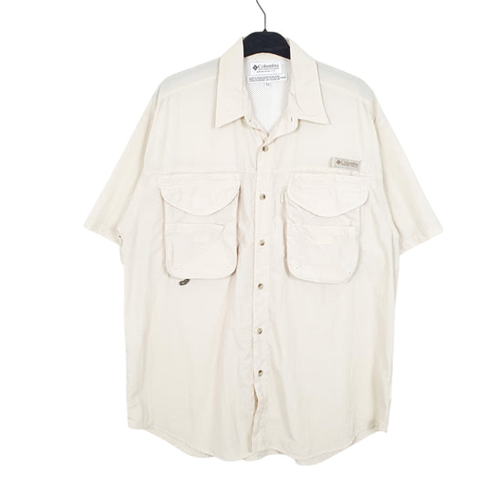 Mens Cream Columbia Sportswear PFG Performance Fishing Gear Short Sleeve Shirt