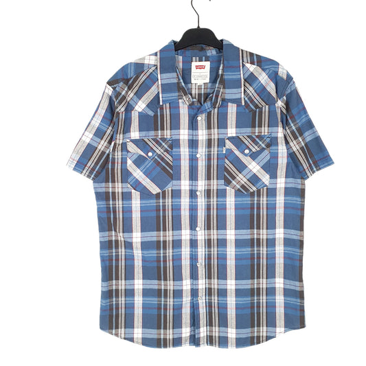 Mens Blue Levis Western Cowboy Pearl Snap Short Sleeve Shirt