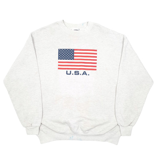 Mens Grey Lee Vintage Heavyweight USA Flag 90s Crewneck Jumper