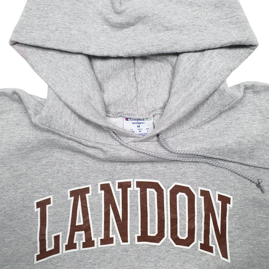 Mens Grey Champion Landon Spellout Hoodie Jumper