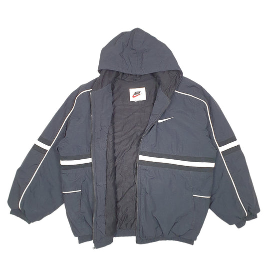 Mens Black Nike Vintage 90s Bomber Hooded Coat
