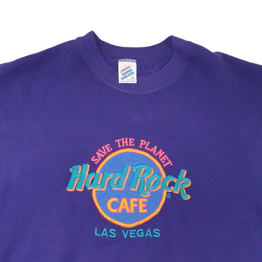 Mens Purple Jerzees Vintage Made In USA Hard Rock Cafe Spellout Crewneck Jumper