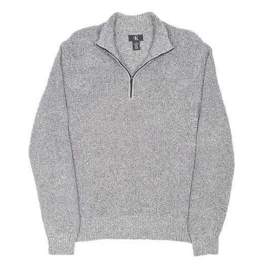 Mens Grey Calvin Klein Knit Quarter Zip Jumper