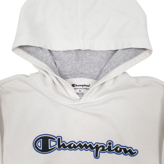 Mens White Champion Spellout Hoodie Jumper