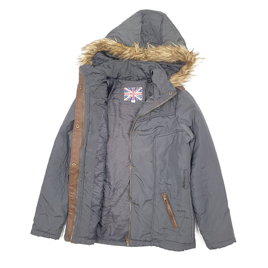 Womens Grey Miss London Parka Coat