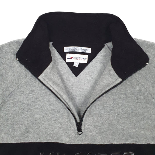 Mens Grey Tommy Hilfiger Vintage 90s Spellout Quarter Zip Jumper