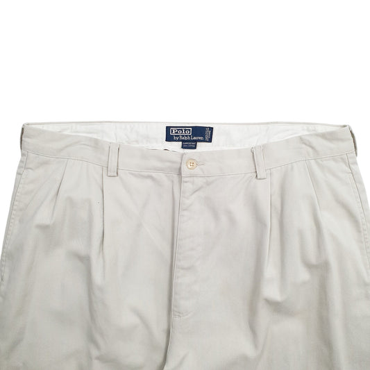 Mens Cream Polo Ralph Lauren Hammond Pant Double Pleated Vintage 2000's Chino Trousers