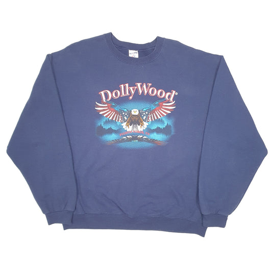 Mens Navy Jerzees Vintage Dollywood Dolly Parton USA TN Eagle Crewneck Jumper