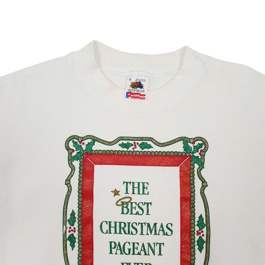 Womens White Fruit Of The Loom Vintage 90s Made In USA Crewneck Jumper