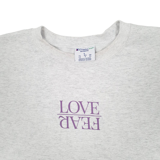 Mens Grey Champion Love Fear Life Church Crewneck Jumper