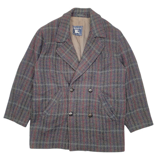 Mens Navy Burberry Vintage Pea Coat Overcoat Tweed Coat