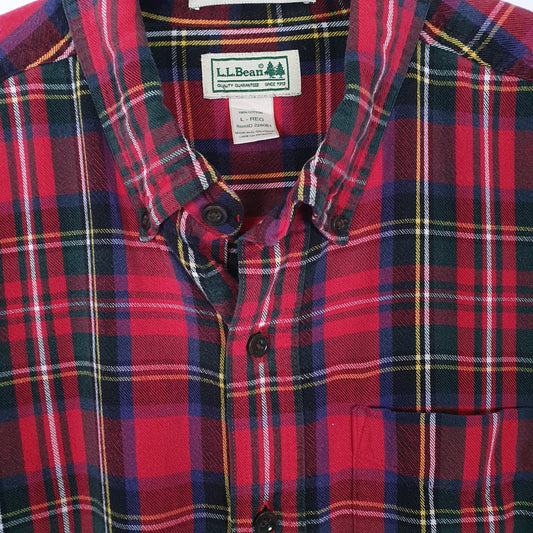 Mens Red L.L.Bean Traditional Flannel Overshirt Long Sleeve Shirt