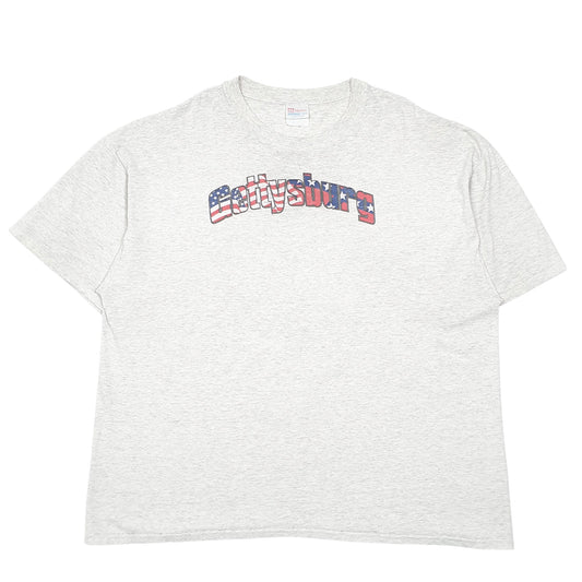 Mens Grey Hanes Single Stitch Vintage 90s Gettysburg USA Short Sleeve T Shirt