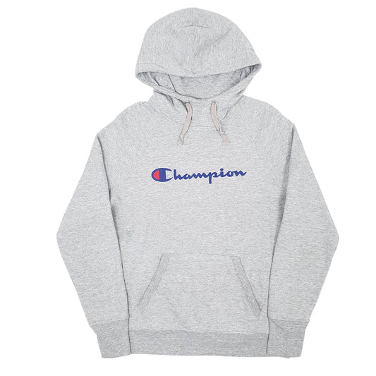 Mens Grey Champion Spellout Hoodie Jumper