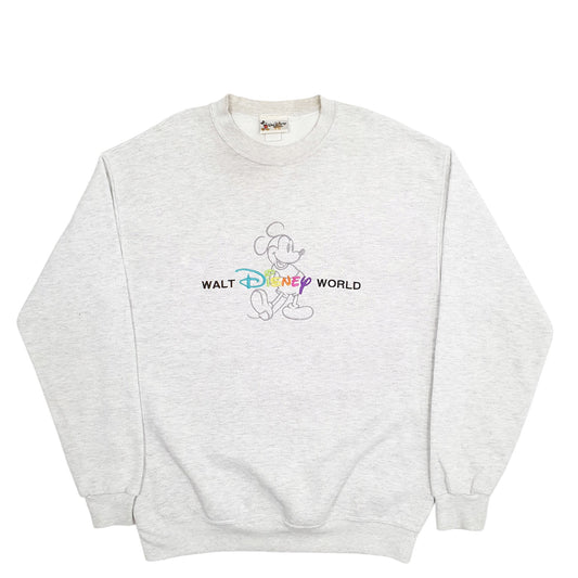 Mens Grey Disney Spellout Mickey Mouse Vintage 90's Crewneck Jumper