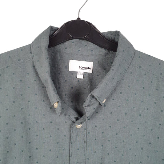 Mens Green Sonoma Polka Dot Long Sleeve Shirt