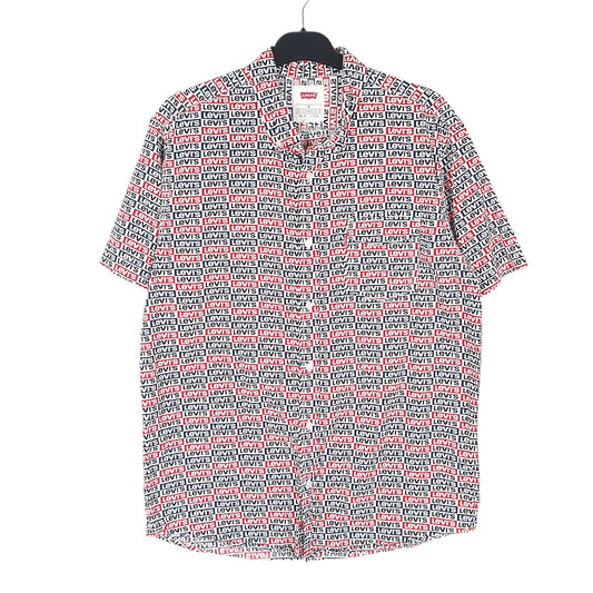 Mens White Levis Spellout Print Short Sleeve Shirt
