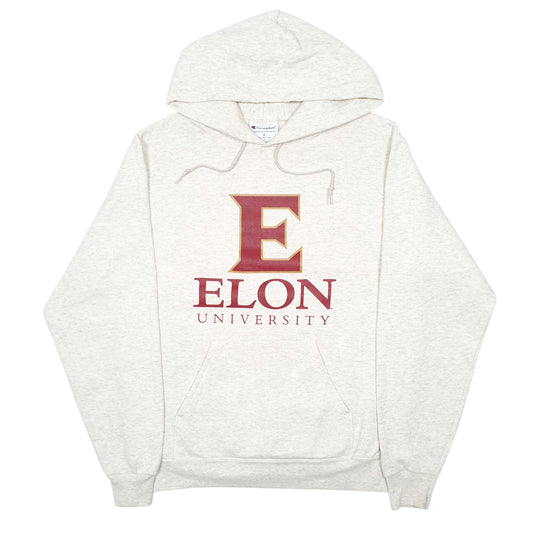 Mens Cream Champion Elon University USA Spellout Hoodie Jumper