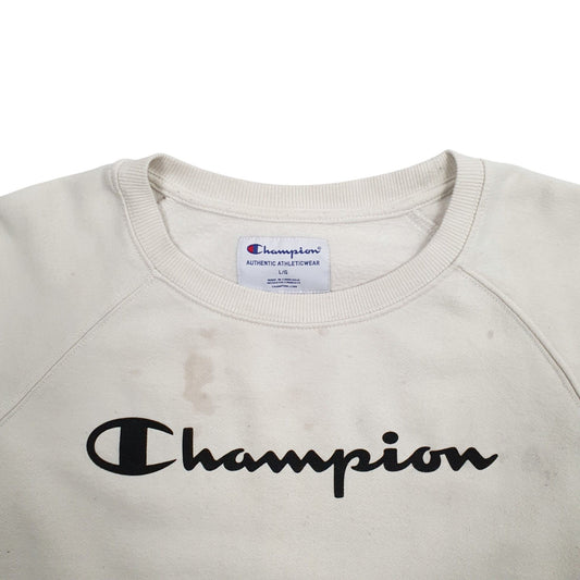 Womens Cream Champion Spellout Crewneck Jumper