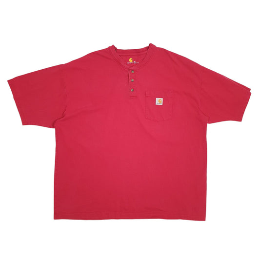 Mens Red Carhartt Henley Short Sleeve T Shirt