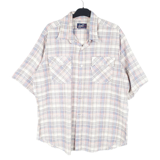 Mens Cream Levis Western Cowboy Vintage Short Sleeve Shirt