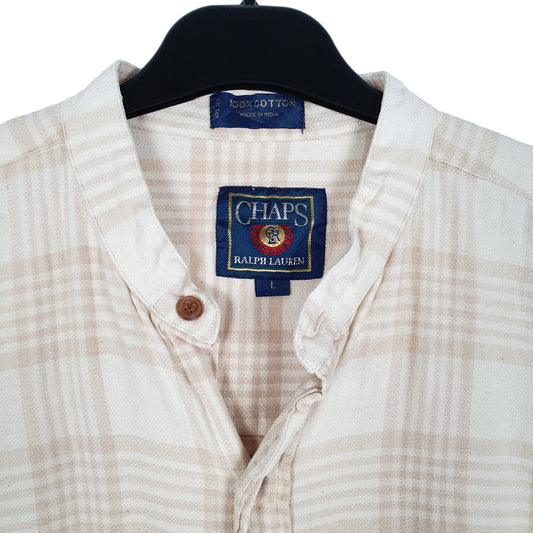 Mens Cream Chaps Ralph Lauren Flannel Vintage Grandad Long Sleeve Shirt
