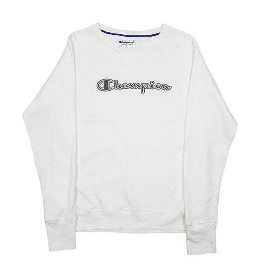 Womens White Champion Raglan Script Crewneck Jumper