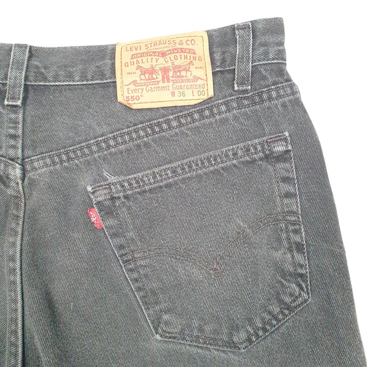 Mens Black Levis Denim Jeans Jorts Vintage 2000s 550 Relaxed Baggy Denim Shorts