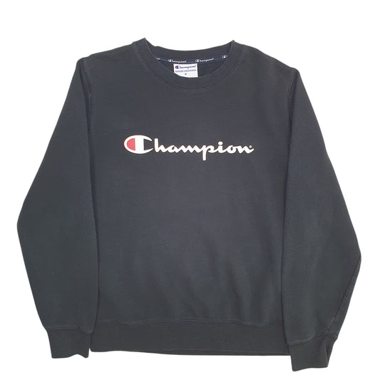 Mens Black Champion Spellout Crewneck Jumper