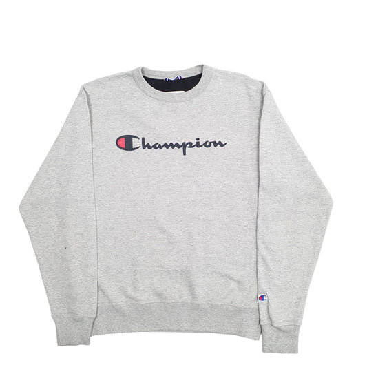 Mens Grey Champion Spellout Crewneck Jumper