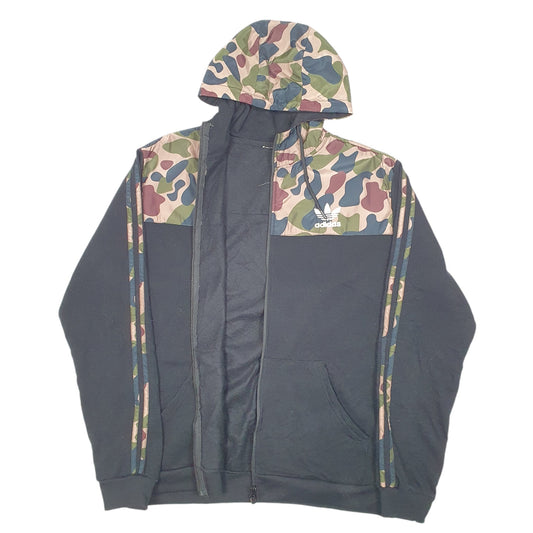 Mens Black Adidas Hoodie Camouflage Full Zip Jumper