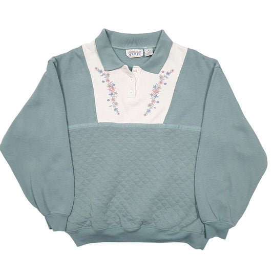 Womens Green American Sportif Collared Floral Vintage Crewneck Jumper