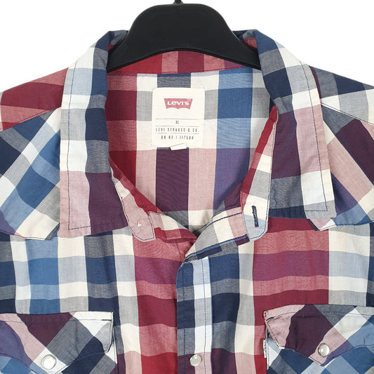 Mens Burgundy Levis Western Cowboy Pearl Snap Long Sleeve Shirt